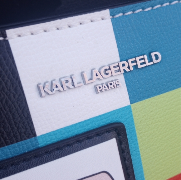 LAST ONE🔥 Karl Lagerfeld Multicolored Rainbow Checkered Maybelle Satchel - Picture 5 of 15